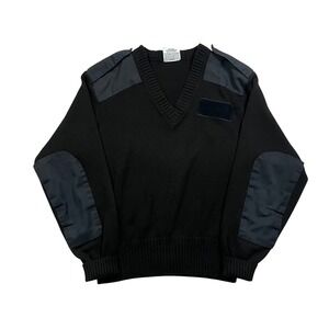 Military Sweater Mens Extra Large Black Vintage Navy V Neck Pullover Epaulette